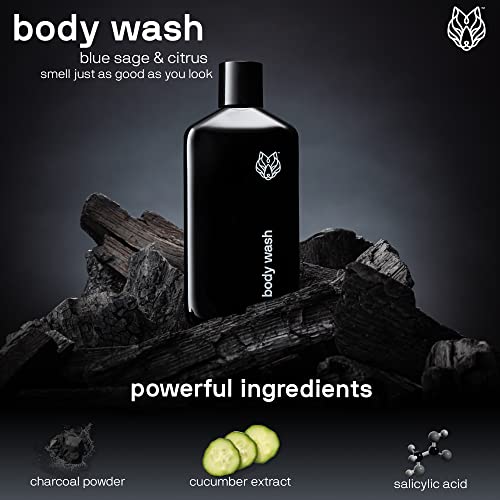 Black Wolf Charcoal Powder Body Wash For Men- 10 Fl Oz- Charcoal Powder And Salicylic Acid Reduce Acne Breakouts And Cleanse Your Skin- Rich Lather For Full Coverage And Deep Clean - Paraben-Free #TOP2
