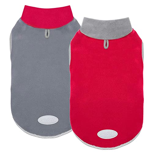Image of cyeollo 2 Pack Fleece Dog Sweater Sweatshirt Reflective Stripe Pullover Lightweight Dog Sweater Pet Clothes Dog Coats for Small Dogs, Red & Grey M