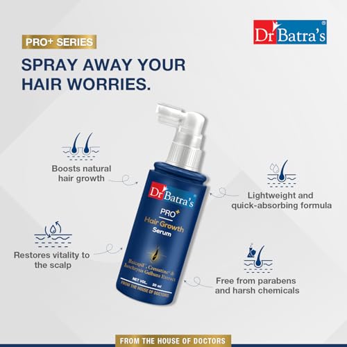 Image of Dr Batra's Pro+ Hair Growth Serum 30ml - Clinically Proven Hair Fall Control & Regrowth Formula with Baicapil, Cressatine & Isochrysis Galbana | Redensyl Scalp Serum | Thicker, Stronger, Fuller Hair Non-Greasy | For Men & Women