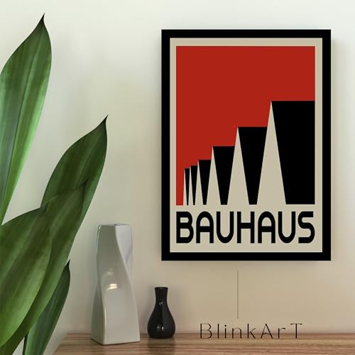 Image of BLINKART Vintage Bauhaus Retro Geometric Aesthetic Poster Gallery | Colorful Wrap Framed For Home Office Studio Living Room Modern Art Studio Decoration Abstract Shapes | (d151) | 13x10 Inch