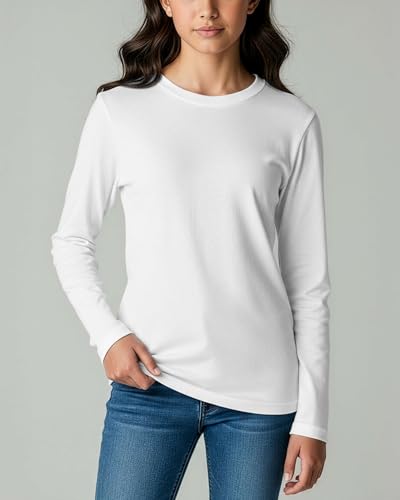 Image of Real Essentials 4 Pack: Girls' Cotton Long Sleeve Crew Neck T-Shirt - Athletic Tee Shirt for Teens Kids Youth (Ages 4-16)