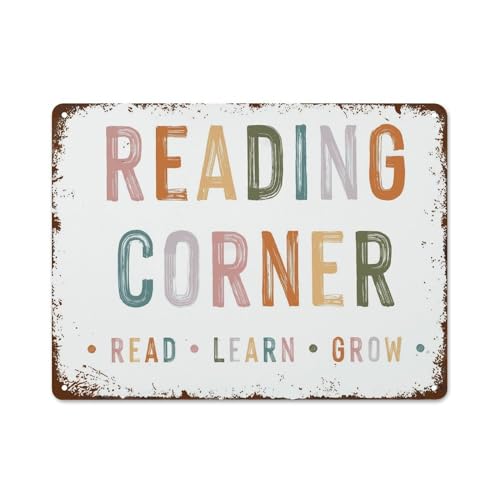 Reading Corner – Plaque murale vintage en métal avec inscription « Read Learning Grow » pour homme, grotte, bar, pub, club, maison, 30,5 x 40,6 cm