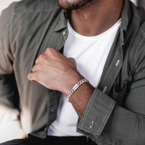 Stainless Steel Bracelet Gifts for Him Son - Silver Cuban Chain Link Men's Bracelet Gifts Classic Hip Hop Stacking Layered Birthday Christmas Anniversary Personalized Son Jewelry Gifts from Mom Dad - image 7