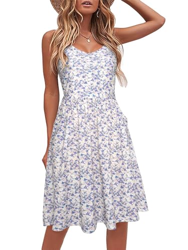 Image of YATHON Casual Dresses for Women Sleeveless Cotton Summer Beach Dress A Line Spaghetti Strap Sundresses with Pockets