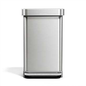 CW2080 45L Rectangular Kitchen Pedal Bin with Liner Pocket, Silent Soft Close, Strong Pedal, Dent-Proof Lid, Brushed Stainless Steel with Grey Plastic Lid, W 40.5cm x H 65.5cm x D 33.8cm