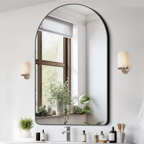CIVENO Arched Mirror, 30"x48" Black Arched Mirror, Aluminum Alloy Metal Frame Arch Bathroom Mirror, Wall Mounted Mirror for Bedroom, Living Room, Entryway by CIVENO - Image 9