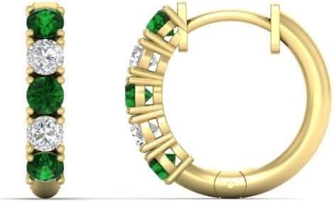 SHIV IMPEX JEWELS 0.50 Carat 5 Stone Diamond with Green Emerald Huggie Hoop Earrings 14K Yellow Gold Finish 925 Sterling Silver