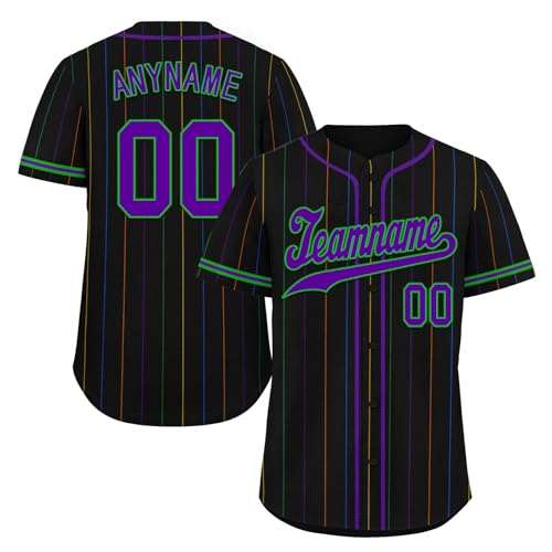 Camiseta personalizada de béisbol Mardi Gras, estilo pinstripe con cierre de botones, para softball, equipo y práctica