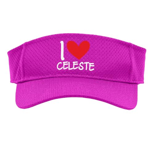 I Love Celeste Name Personalized Girl Woman BFF Friend Heart Sport Sun Visor, Adult, One Size, Pink