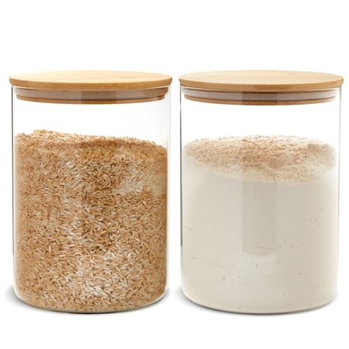 Image of Juvale Flour Sugar Storage Containers - 2-Pack, 100 oz, Clear Glass Jars - Airtight Pantry Organizer & Countertop Food Storage - Rice Container & Spice Jar