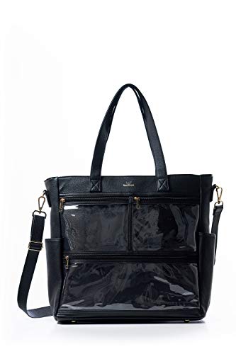 Black Colored Vegan Leather Tote Display Bag for Direct Sales Enamel Pins | Clear Pocket ITA Product Display Marketing Bags | Gift For Enamel Pin Color Nail Strips WOW Senegence Essential Oils Bling