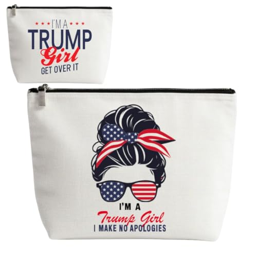 Trump Merchandise Makeup Bag MAGA 47 Trump Inauguration Party Supplies Gifts for Women, Cosmetic Pouch Match with Donald T Shirt or Hat, I'm A Trump-Girl Get Over It & No Apologies Print