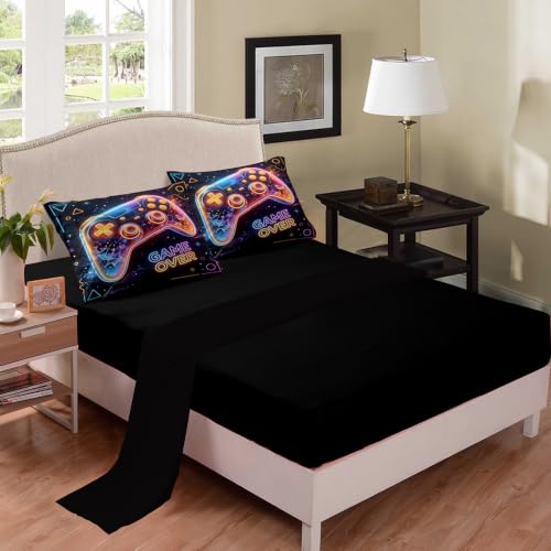 Image of NINENINE Gamer Controller Comforter Sets, Neon Galaxy Gaming Bedding 5PCS Full Size Comforter Sets for Teen Boys Gamers (1Comforter, 1Flat Sheet, 1Fitted Sheet, 2Pillowcases)