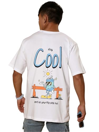 Image of Veirdo Men's Cotton Oversized Fit Oversized Baggy Fit Drop Shoulder Cool and Stylish Graphic Printed Design Half Sleeve T-Shirt (Available Sizes: S to 2XL)