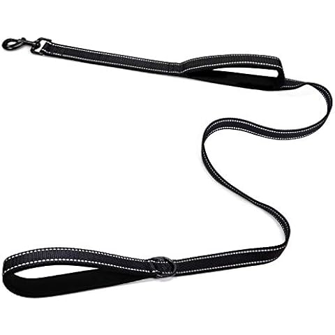 CHMETE Dog Leash 5ft Long - Traffic Padded Two Handle - Heavy Duty - Double Handles Lead for Control Safety Training - Leashes for Large Dogs or Medium Dogs Black Cover