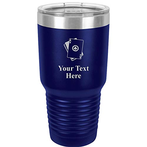 Cards Travel 30oz Navy Blue Stainless Steel Vacuum Insulated Hot/Cold Tumbler with Clear Lid - Great Customizable Gift For Any Special Event. BPA Free Prime