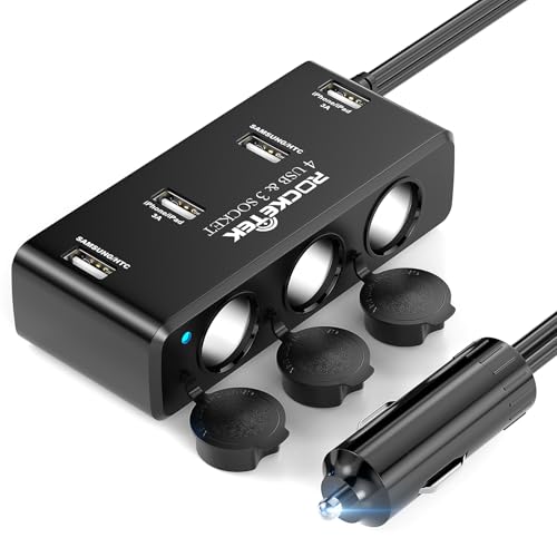 Chargeur de Voiture 120W USB QC3.0, 3 Prises Adaptateur Allume Cigare USB Prise Allume Cigare 12V/24V avec 4 Ports USB Adaptateur Multiprise Allume Cigare USB pour iPhone Samsung Phone Dash Cam