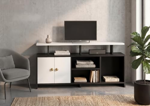 Image of Spyder Craft Marbay Engineered Wood TV Entertainment Unit Stand Setup Box /Tv Cabinet with with Adjustable Shelf, TV Console Table, Media Console Black & White (DIY-Do It by Your Self)
