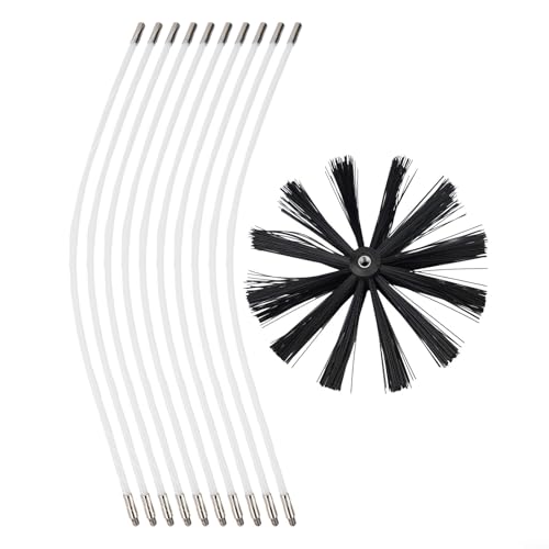 Noteflora Chimney Cleaning Brush Kit With Nylon Bristles And Rotary Sweep Rods For Fireplace And Wood Stove Maintenance 12 Rods(1*Brush+4*Rod)
