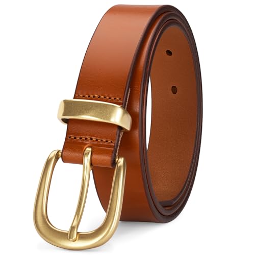 Ceinture jeans femme en cuir pleine fleur de 2,8 cm de large avec une boucle dorée