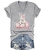 Photo Gallery happy easter bunny outfit floral chinoiserie bunny v neck t-shirt pasqua camicie da donna, grigio, l Photo Gallery happy easter bunny outfit floral chinoiserie bunny v neck t-shirt pasqua camicie da donna, grigio, l