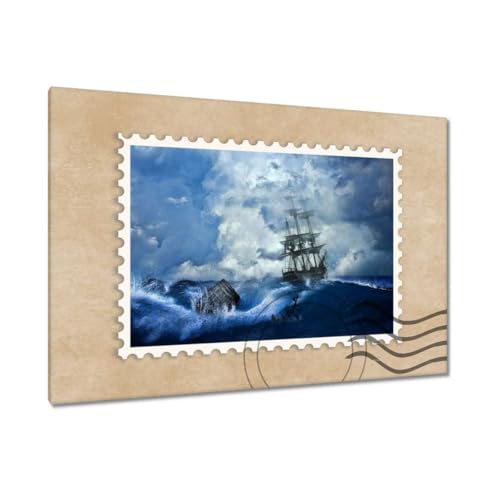 Tableau tempête mer bateau paysage déco murale toile 120 x 80 cm