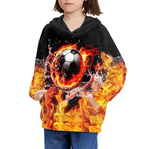 Image of WELLFLYHOM Fire Soccer Hoodies 11-13 Boys Graphic Hooded Sweatshirt Kids Long Sleeve Pullover Top Football Fall Clothes Sweater Shirts Workout Sport Hoodie Activewear Jumpers Outfits
