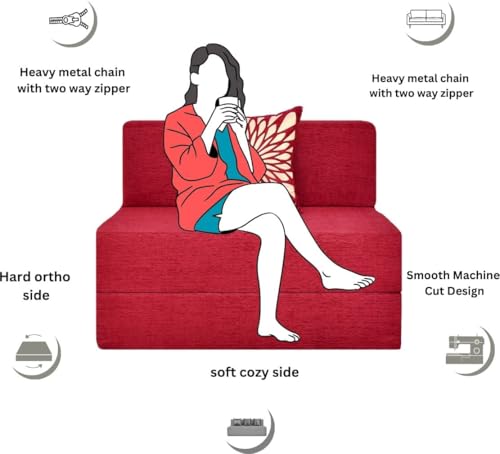 Image of Convertible Sofa Chair Bed, 3-in-1 Sleeper Chair with Foldable Design, Modern Upholstered Lounge Accent Chair, Space Saving Single Sofa Bed for Living Room, Bedroom & Small Spaces (Maroon (FA109))