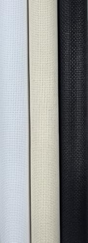 Image of KCS 3 pc of 15 inch x 18 inch(38cmx45cm) 11 Count Cross Stitch Cotton Aida Cloth Needlework Rolled Fabric Box,11CT,White+Oatmeal+Black