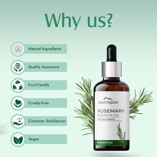 Aravi Organic Rosemary Essential Oil for Hair Growth,Quick Hair Growth Rosemary Oil for Women and Men - 100% Pure Rosemary Leaves Oil - 15 ml - Image 3