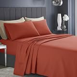 KKJIAF Full Size Sheets Set 4 Piece, Soft & Breathable Microfiber 1800 Thread Count Bedding Sheet Sets with Deep Pocket Fitted Sheet, Flat Sheet, 2 Pillowcases (Orange Rust)