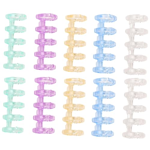 ルーズリーフ リング プラスチック製360反転可能 落ちにくい 5穴 取り外し可能ステープル/マニュアル/ファイル整理/アルバム用 10個セット 5色