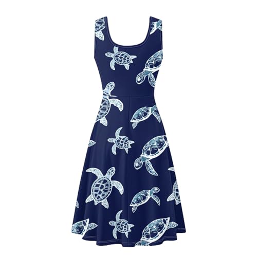 Image of Women Stylish Tank Dresses Sleeveless Round Neck Midi Casual Dress with Pocket for Summer