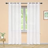 Yoofoss Cortina para Ventana Dormitorio Translúcidas Visillos Paneles con Ojales para Ventanas Sala para Niños Sala Comedor 2 Piezas 140×245cm Blanco