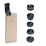 5 in 1 Phone Camera Lens Kit, 2X Optical Zoom Telephoto Lens & 198° Fisheye Lens & 0.63x Wide Angle Lens & 15x Macro Lens & CPL Lens for iPhone 6/7/6s Plus/SE, Samsung S7/S6/Edge, LG, Moto, HTC & more