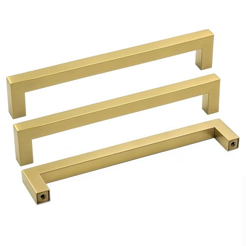 goldenwarm Kitchen Cabinet Handles 160mm Dresser Drawer Pulls - LSJ12GD160 Brushed Gold Pull and Handles for Furniture Cabinet Door Handles, Pack of 2