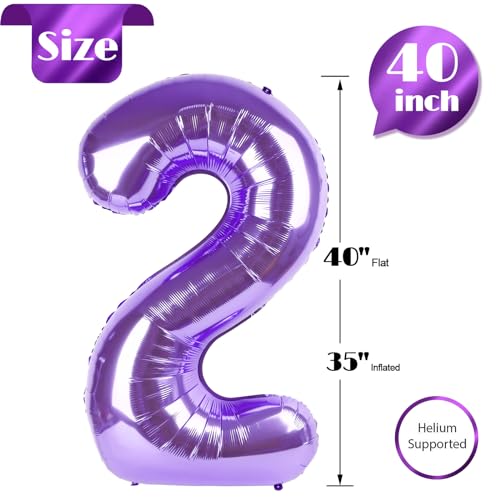 Image of Purple Number 2 Balloon 40 Inch, 2nd Birthday Decoration, Sparkling 2 Number Balloon Party Decor