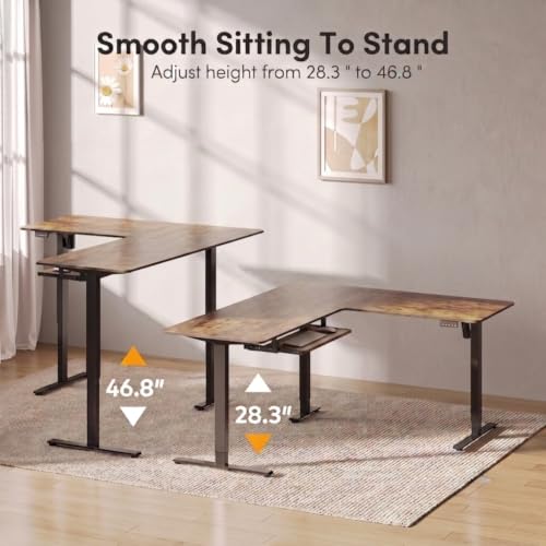 Image of TEKAVO Craft Electric Standing Desk L Shaped Height Adjustable Workstation | Single Motor Sit Stand Desk for Home & Office | 160CM | Ergonomic Study Table,Spacious Desktop with Keyboard, Forest I DIY