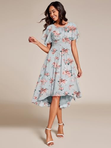 Image of Ever-Pretty Women's Chiffon Crew Neck Empire Waist Wedding Guest Dress Summer Short Sleeve Semi Formal Dresses 02053