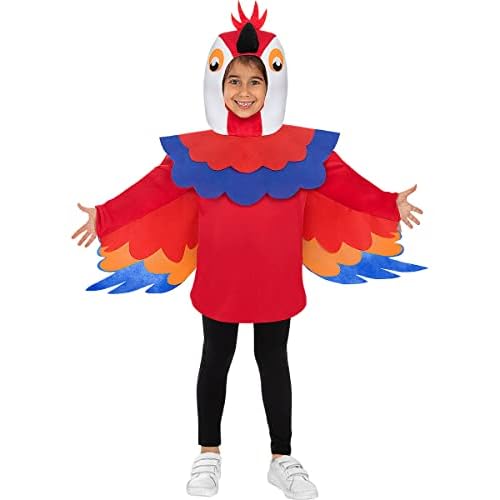 Funidelia | Disfraz de loro para niño y niña Animales, Aves, Pájaros - Disfraz para niños y divertidos accesorios para Fiestas, Carnaval y Halloween - Talla 10-12 años - Rojo