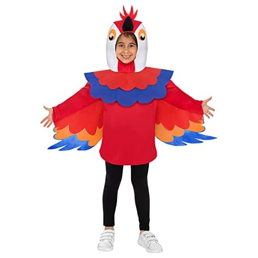 Funidelia | Disfraz de loro para niño y niña Animales, Aves, Pájaros - Disfraz para niños y divertidos accesorios para Fiestas, Carnaval y Halloween - Talla 10-12 años - Rojo