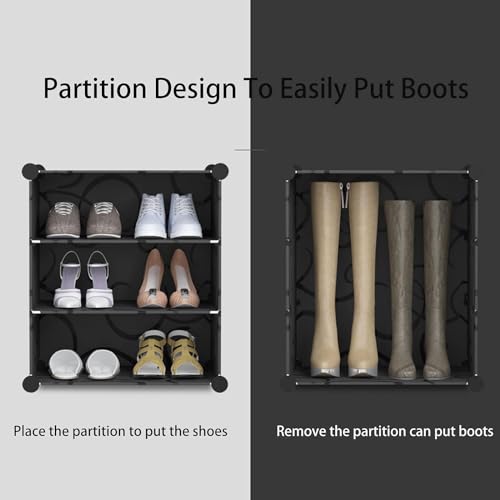 Image of Portable Shoe Rack for Home Plastic with Door,Adjustable Plastic Shoe Rack for Bedroom /Outdoor Waterproof, Shoe Storage Organizer,Multifunctional,Shelves (Blackwhite, 6-Layer)