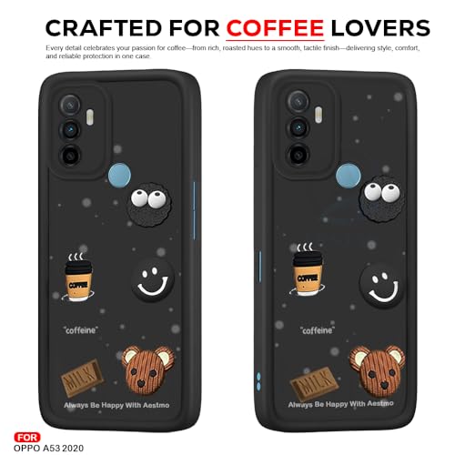 Image of AESTMO Back Case Cover for Oppo A53 2020 Cover | Cute Fun Cartoon 3D Ball | Coffee Silicone Case | Full Body Protection | Camera Protection Back Cover for Oppo A53 2020 (Black)
