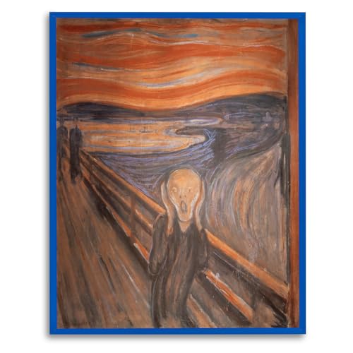 Impression d'art Le cri Munch couleurs vives cadre bleu