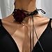 Fesciory Black Necklaces for Women, Adjustable Layered Velvet Leather Lace Collar Necklace, Goth Jewelry Gifts. (Rose)