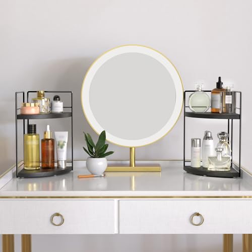 Image of 2 Pack Bathroom Counter Organizer,2 Tier Corner Bathroom Counter Organizer,Black Wooden Vanity Organizer for Bathroom Organizers and Skincare Cosmetics Dresser Storage