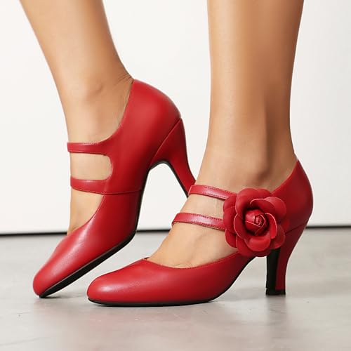 Women's Mary Jane Close Round Toe 1930s Vintage 1950s Heels Flower Double Straps Retro 1920s Victorian Pumps Shoes4