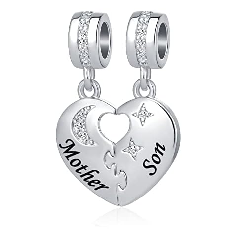 NanMuc Heart Love Mother Son Set 2 Women's Bead Charms for Fit Pandora Bracelets for Mom Birthday Gift, Copper Cover
