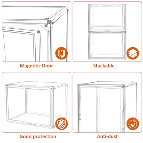 Image of 2Pack Extra Large 17.7 inchX13 inchX13 inch Clear Acrylic Organizer Box Display Case, Plastic Holder with Magnetic Door for Figures, Books, Handbags, Purses, Boots