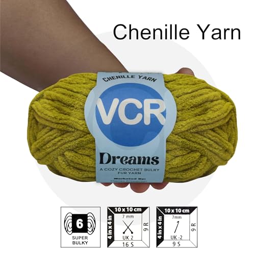 Image of VCR Lime Green, 100 Grams Hank, 60 Meters Length, Premium Polyester Ball for Crochet and Knitting, Pack of 1 Yarn, Soft and Bulky Fur Suitable for DIY